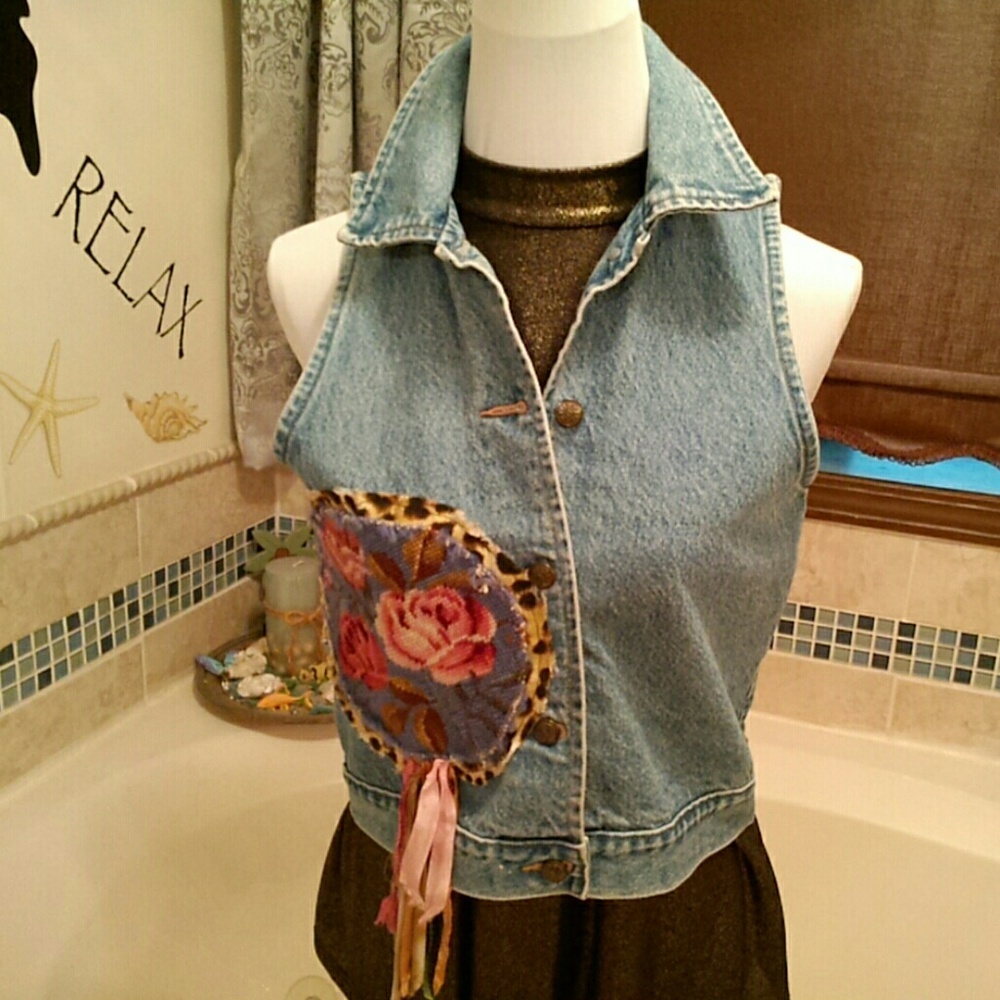 Custom denim boho vest